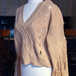 Fringe Knit Sweater - Tan NWT